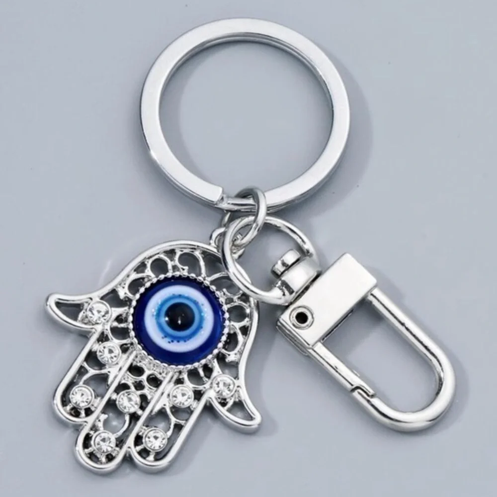 Street Evil Eye Detail Hamsa Hand Charm Keychain
